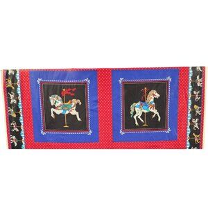 Vintage Carousel Horse Fabric Panel Cranston Print Red Blue Quilting Material Ca